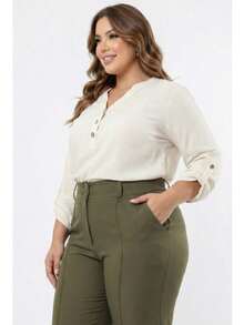 Plus Size Tailored Dress Pants - Verde militar - Ver 4