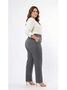 Plus Size Tailored Dress Pants - Grey - View 4