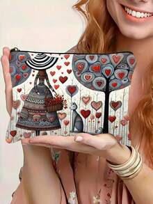 1个女孩猫咪图案化妆包；1个创意女士礼物；1个拉链手拿包；1个小钱包；1个旅行必备包；1个推荐同事收纳包/化妆包/洗漱包/护肤包/洗漱袋/旅行洗漱包/女士度假必备/女士旅行包/便携大容量包 - 彩色 - 查看 5