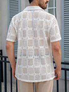 男士领提花休闲短袖衬衫 - 杏色 - 查看 5