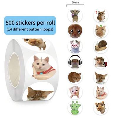 500 Pcs/Roll Funny Cat Meme Stickers - Hilarious Decals For Laptop, Phone Case & DIY Decoration