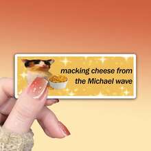 OZLICE Macking Cheese From The Michael Wave" Funny Cat Meme Sticker, Cursed Low Res Kitty Vinyl Decal, Internet Humor Gen Z Gift, Waterproof Laptop Phone Case Decor, Viral Social Media Art - Light Film - View 14
