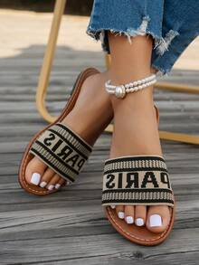 女士新款凉鞋，圆头平底时尚拖鞋，可爱编织心形沙滩鞋，适合外出、旅行、聚会和居家穿着 - 黑色 - 查看 4