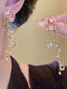 2 件蝴蝶耳环，绿色蝴蝶流苏吊坠耳环，甜美时尚，适合女性日常佩戴、度假、派对 - 綠色 - 查看 15