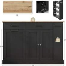 Kitchen Island With Storage On Wheels, Rolling Kitchen Island With Trash Can, Spice Rack & Towel Rack, Movable Island Table For Kitchen, White/ Black/ Black & Marble/ Grey & Marble/ Blue/ Mint Green/ Olive Green - Black - View 2