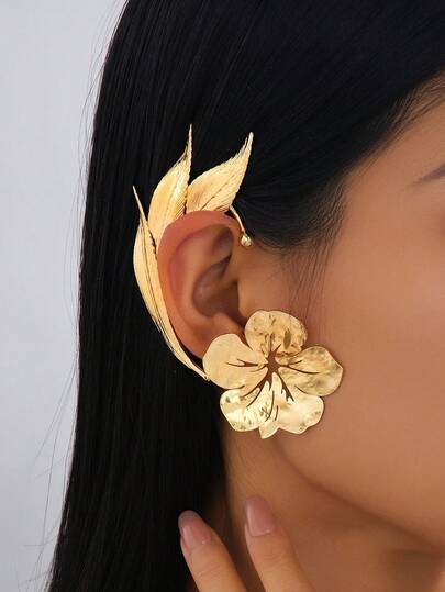 1 pieza Pendientes colgantes con hoja dorada y flor de hibisco, estilo de vacaciones en Hawái, adecuados para mujer en verano, playa, fiesta, festival de música, boda