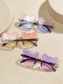 3副可爱熊耳设计时尚女童太阳镜，适合日常拍照、聚会和外出活动 - 彩色 - 查看 1