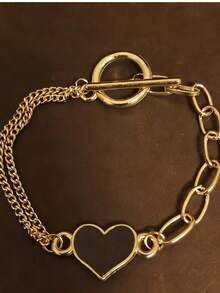 Pulsera de diseño de doble capa con cierre en forma de corazón y negro para mujeres - Oro rosa - Ver 6