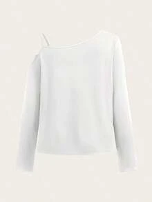 2026 New Style Off-Shoulder Camisole Vest For Women, Plus Size TopThe Dogmother Off - The - Shoulder Long - Sleeve Top With Paw Prints, Women's Casual Blouse For Dog Lovers, Layered Gold Necklaces & Denim Jeans Outfit Set, Outdoor Stone Wall Style TopEveryday Versatile And Comfortable Spring/Summer Clothing - 白色 - 查看 2