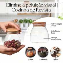 Kit 02 Potes De Vidro Com Tampa De Bambu 400ml 10cm De Diâmetro 10,5cm De Altura Vedação Com Anel De Silicone Para Armazenamento De Alimentos - Multicolorido - Visão 5