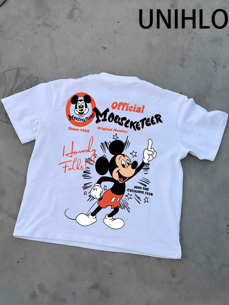 Disney UNIHLO Mickey  Print  Summer Casual Versatile Pure Cotton T-Shirt Suitable For Any Place - trắng - Xem 1