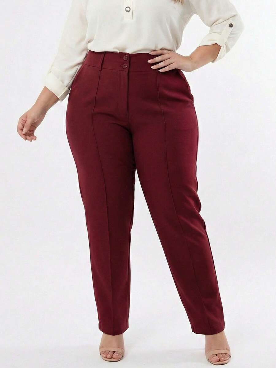 Plus Size Tailored Dress Pants - Color caoba - View 1
