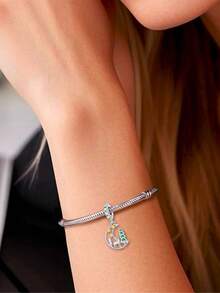 1 Piece 925 Sterling Silver Moon Star Deer Forest Dangle Charm, Enamel Pendant Bead DIY Unisex Christmas Jewelry Gift - Silver - View 4