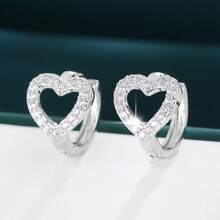 2pcs Women's Zirconia Earrings, Minimalist Fashion Heart Shaped Earrings, Daily Wear & Holiday Gift Accessories - Earrings - View 3