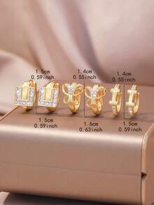 6pcs 18K Gold Plated Earring Set, Butterfly & Geometric Stud Earrings, Valentine's Gift For Her - Gold - View 7