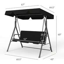 Outdoor Patio Swing Chair With Adjustable Canopy, Outdoor Patio Glider Swing With Heavy Duttand For 3 Adult Persons, Ideal For Deck, Lawn, Backyard, Or Porch, Black Variant 4 - 黑色 - 查看 2