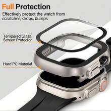Starry Color Watch Case With Screen Protector, Suitable For Apple Watch Ultra 3/2/1 49mm, Full Coverage Protective Case With Built-In Tempered Glass Film, High Sensitivity And Ultra-Clear, Titanium Color Hard PC Cushion Provides All-Round Protection, Starry Color - Starlight Color - View 8