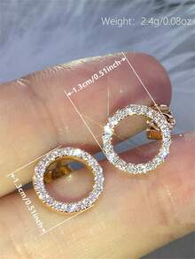 1 Đôi bông tai đính đá Cubic Zirconia tròn sáng bóng, quà tặng cho phái nữ nhân ngày Valentine. - Vàng - Xem 5