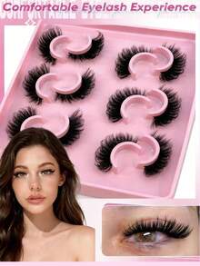 6对猫眼假睫毛，逼真凌乱效果，仿貂毛材质，自然纤长，柔软蓬松，条状假睫毛 - 黑色 - 查看 2