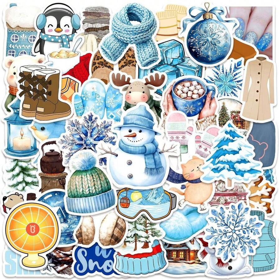 50 Pcs Scandinavian Winter Cozy Graffiti Stickers - Waterproof Decals For Water Bottles, Notebooks & Skateboards - 50PCS - View 1