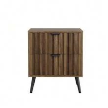 Modern Bedside Table With Recessed Design And Two Drawers, Suitable For Bedrooms, Hallways, Living Rooms And Children's Rooms, Walnut, 45 X 40 X 53 Cm, 1 Piece - Walnut - View 7