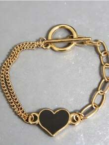 Pulsera de diseño de doble capa con cierre en forma de corazón y negro para mujeres - Oro rosa - Ver 8