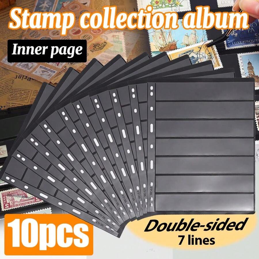 OUR ADVENTURE BOOK 10-Page Stamp Album, Transparent PVC Loose-Leaf Album For Stamps, 9-Ring System, Blank Grid Pages (Can Be Added For Stamp Storage), Suitable For Philatelic Enthusiasts. Cover Not Included. - 黑色 - 查看 1