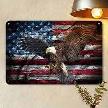 1PC Vintage Tin Sign, Bald Eagle In Flight With American Flag, Patriotic Wall Art, High-Quality Metal, Rustic Decor, Durable, Fade-Resistant, Perfect For Home, Office, Or Man Cave, 8x12 Inches - Metal Wall Art,Tin Signs,Vintage Metal Signs,Retro Wall Decor,Rustic Metal Art,Cool Metal Signs,Man Cave Decor,Garage Signs,Classic Metal Art,Unique Wall Art - Multicolor - View 8