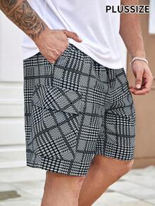 Men's Plus Size Cargo Shorts, Camo Print Multi-Pocket Outdoor Casual Drawstring Shorts Summer - Black and White - View 2