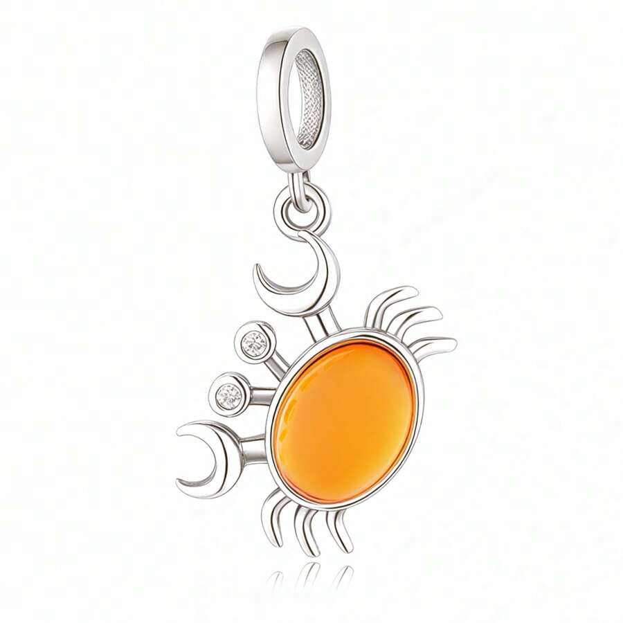 1 件 925 纯银月亮蟹吊坠，橙色锆石吊坠珠 DIY 男女通用海洋幸运饰品礼品 - 銀色 - 查看 1