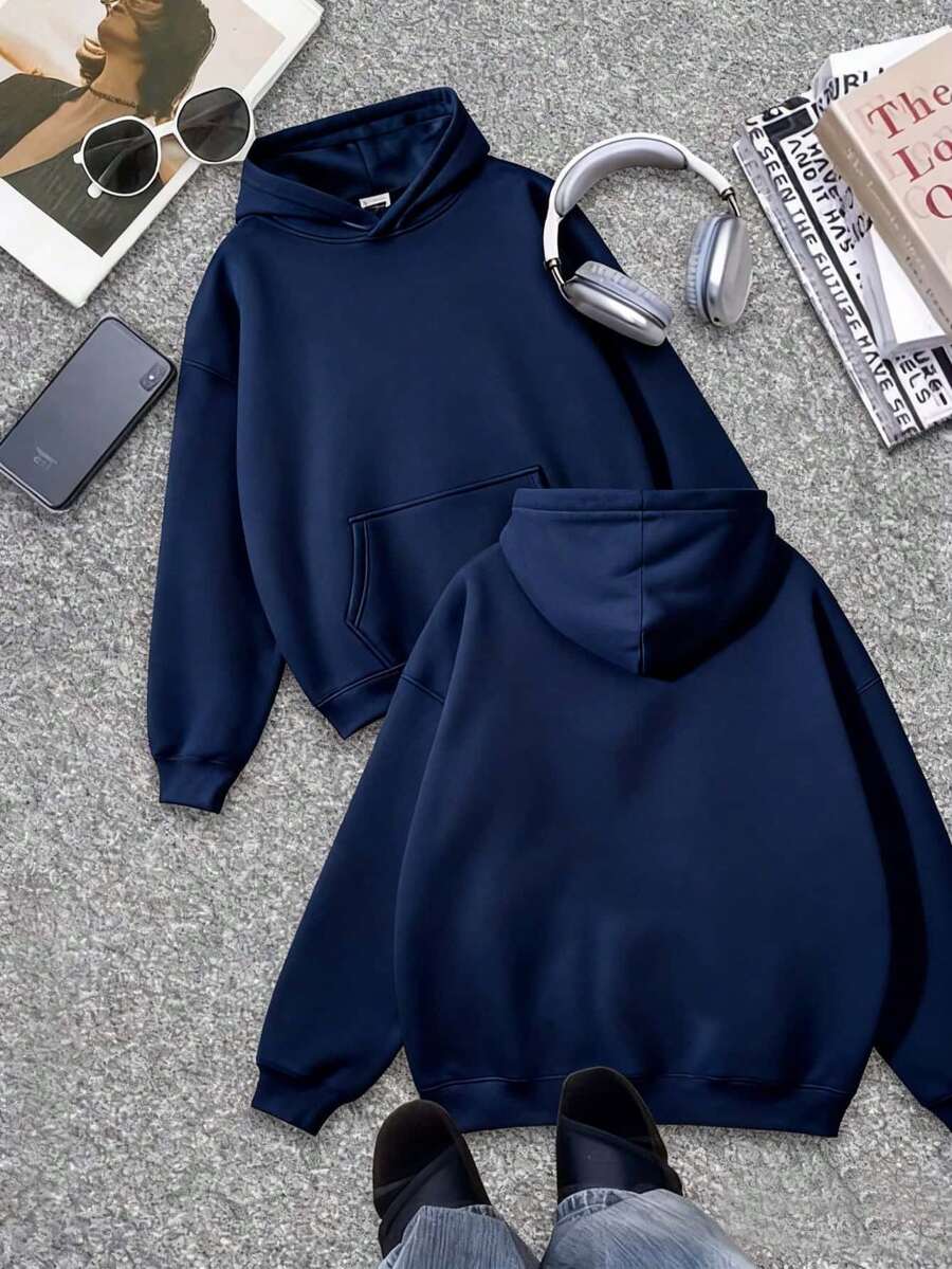 Solid Color Sweatshirt Men's Hoodie Women's Simple Casual Solid Color Pullover Hooded Long Sleeve Hoodie With Drawstring Oversize Fall Clothes Winter Clothes Lover's Gift Valentine's Day Gift - Màu xanh hải quân - Xem 1