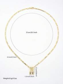 Double Boy Design Pendant Necklace, Rhinestone Heart Pendant With Gold-Plated Figaro Chain, Exquisite Family Theme Women's Daily Wear Jewelry - Yellow Gold - View 2