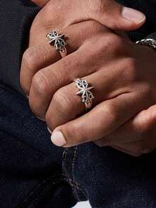 Anillo hexagonal vintage para hombres, anillo personalizado minimalista y retro único - Plata antigua - Ver 4