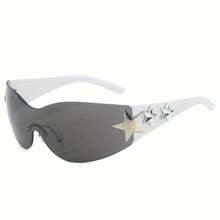 Y2K Modern  Rimless Wrap Around Frame Lightweight Durable Unisex UV Protection Lens Daily Casual Formal Occasion Fashion Accessories Minimalist Design - Chân đế màu đen hình ngôi sao đơn và các chi tiết màu đen xám. - Xem 10