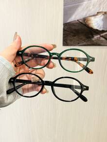 2 piezas Montura de gafas ovalada para mujer, marco ligero de policarbonato con lentes transparentes claros, estilo casual adecuado para uso diario en la oficina y el transporte, con estuche de gafas - Multicolor - Ver 13