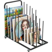 Art Storage Rack With Lockable Castors Adjustable Canvas Frame Organiser Cart Heavy Duty Metal Painting Drying Trolley For Studio, 80 X 45 X 77 Cm, Black - Default - View 7