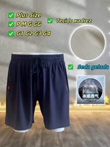3-Piece Set Men's Cool Silk Gym Casual Shorts, Quick-Drying Yoga Shorts, Sizes G1 G2 G3 G4 Plus-Size - Xanh đậm - Xem 3