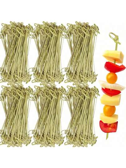 100pcs Disposable Bamboo Skewers 3.94inch - Food-, Perfect For Bbq, Outdoor Cooking, Cocktail Party Snacks & Fruit Picks