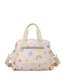 1pc Pastel Rainbow & Cartoon Sun Print Nylon Waterproof Large Capacity Multi-Compartment Dual Zipper Closure Cute Mommy Tote Bag, Suitable For Outings & Commuting - Multicolor Rainbow - View 9