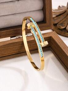 3pcs/1pc New Premium Stainless Steel Colorful Zirconia Women's Bracelet Jewelry Set, Suitable For Daily Wear - Yellow Gold - View 7