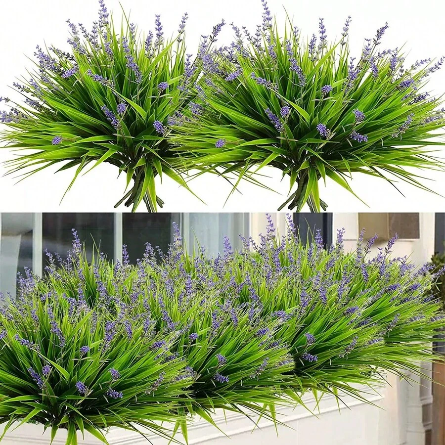 8 pièces Vigne pendante en plastique artificiel de lavande violette et de feuilles vertes, résistante aux UV, convient pour la maison, le jardin, le mariage, la fête, la décoration douce de la maison, l'ornement de suspension intérieur et extérieur - Vert - Voir 1