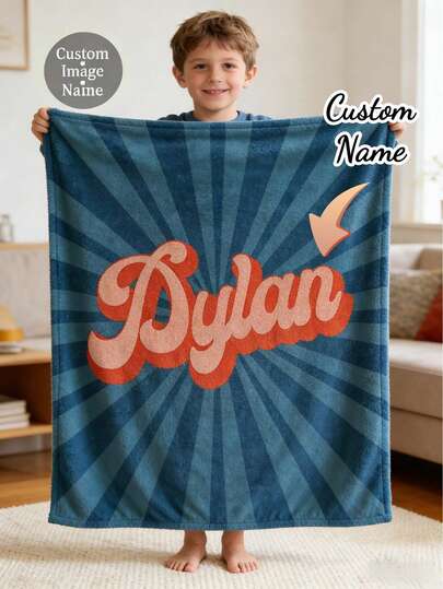 1pc Custom Name Striped Pattern Blanket - Personalized Blanket For Friends & Family - Soft Lightweight Throw For Sofa, Bed, Travel & Camping - Machine Washable All-Season Cozy Gift With Customizable Background Color