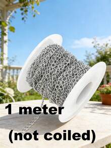 1/3/5/10/100m Cadena de acero inoxidable plateado pulido, adecuada para hacer accesorios de joyería DIY (1/3/5/10m, sin enrollar) 100m enrollada - Plateado - Ver 13