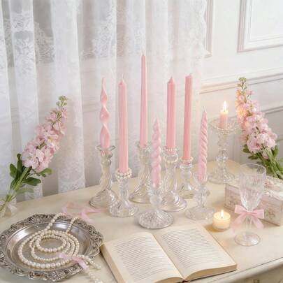 2pcs Pink Long Handle Scented Candles (Candle Holders Not Included), 0.78 Inch Diameter, Spiral, Twist And Stripe Design, Pointed Tip Shape. These Smokeless Soy Wax Candles Are Excellent For Decor, Home, Bedroom, Holiday, Party Decoration And Photography Props. They Can Create A Romantic Ambiance, Ideal For Wedding Decor, Wedding Gifts, Women's Gifts And Souvenirs.