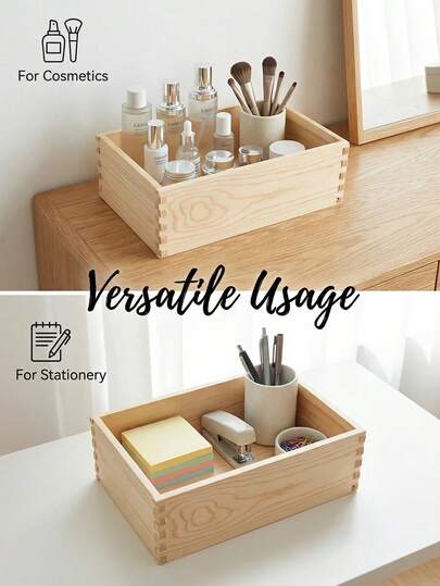 Wooden Desktop Storage Box, Open-Top Natural Wooden Storage Container, Suitable For Desktop, Bedroom, Wardrobe, Office And Living Room. Multifunctional Storage And Organization For Small Items, Decorative Retro Wooden Storage Box, Cosmetics And Desktop Organizer