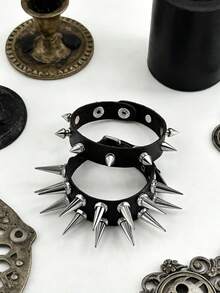 1/3pcs Punk Style Rivet Leather Bracelet Set, Unisex 80s Emo Goth Accessories - Black - View 2