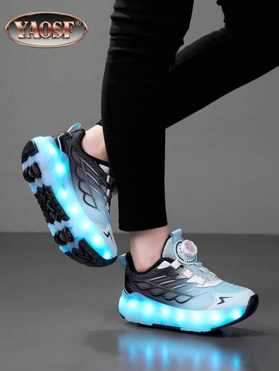 YAOSF Children/Teens Roller Shoes - Upgraded Version With Enhanced Stability, Detachable 2-In-1 Sports Shoes, Street Cool Roller Skating Shoes, Outdoor Sports Luminous Shoes, Parent-Child Shoes, New Inline Skates, Light-Up Shoes For Night, USB Rechargeable Roller Skate Shoes, LED Light-Up Roller Skate Shoes, Light-Up Sole Sports Shoes For Boys/Girls, Students, Outdoor Sports Roller Shoes