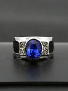 1pc Men's Elegant Luxury Blue Zirconia Stone Ring, Suitable For Wedding, Engagement, Party, Jewelry Gift - Silver - View 7