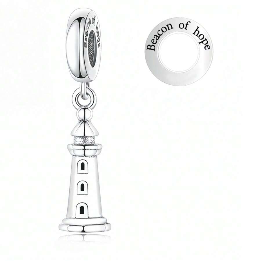 1 件 925 纯银灯塔吊坠，刻有“希望之光”字样，可DIY，男女皆宜，励志饰品礼物 - 銀色 - 查看 1