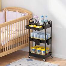 3 Tier Rolling Utility Cart Organizer With Removable Drawer, Stable And Sturdy Black Rolling Storage Carts With 2 Lockable Wheels For Bathroom, Kitchen, Snack, Craft, Makeup, Baby Essentials,Christmas Gifts - 黑色 - 查看 5